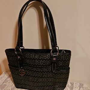 Giani Bernini | Large Signature Gray & Black Handbag Tote | Silver Tone Hardware